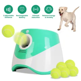 Automatic Dog Ball Launcher Included 6 Tennis Balls Dog With 3 Adjustable Launch Distance Interactive Ball Thrower Fetch Machine For Small Medium (Option: Green)
