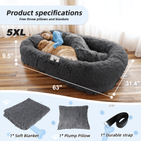 Human Dog Bed, Large Size Fits You and Pets, Washable Faux Fur Dog Bed for People Doze Off, Napping Orthopedic Dog Bed, Present Plump Pillow, Bla (Color: DarkGrey, size: 5XL(63"L ×31.4"W ×9.5"Th))